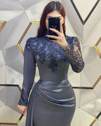 Beautiful Long Mermaid High Neck Sequined Prom Dress With Long Sleeves