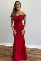 Beautiful Long Mermaid Off-the-shoulder Appliques Lace Prom Dress
