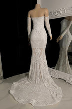 Beautiful Long Mermaid Off-the-shoulder Lace Long Sleeves Prom Dress With Train