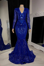 Beautiful Long Mermaid V-neck Prom Dress With Long Sleeves