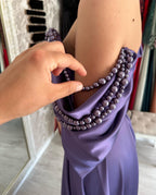 Beautiful Long Purple A-line Off-the-shoulder Sleeveless Prom Dresses With Slit
