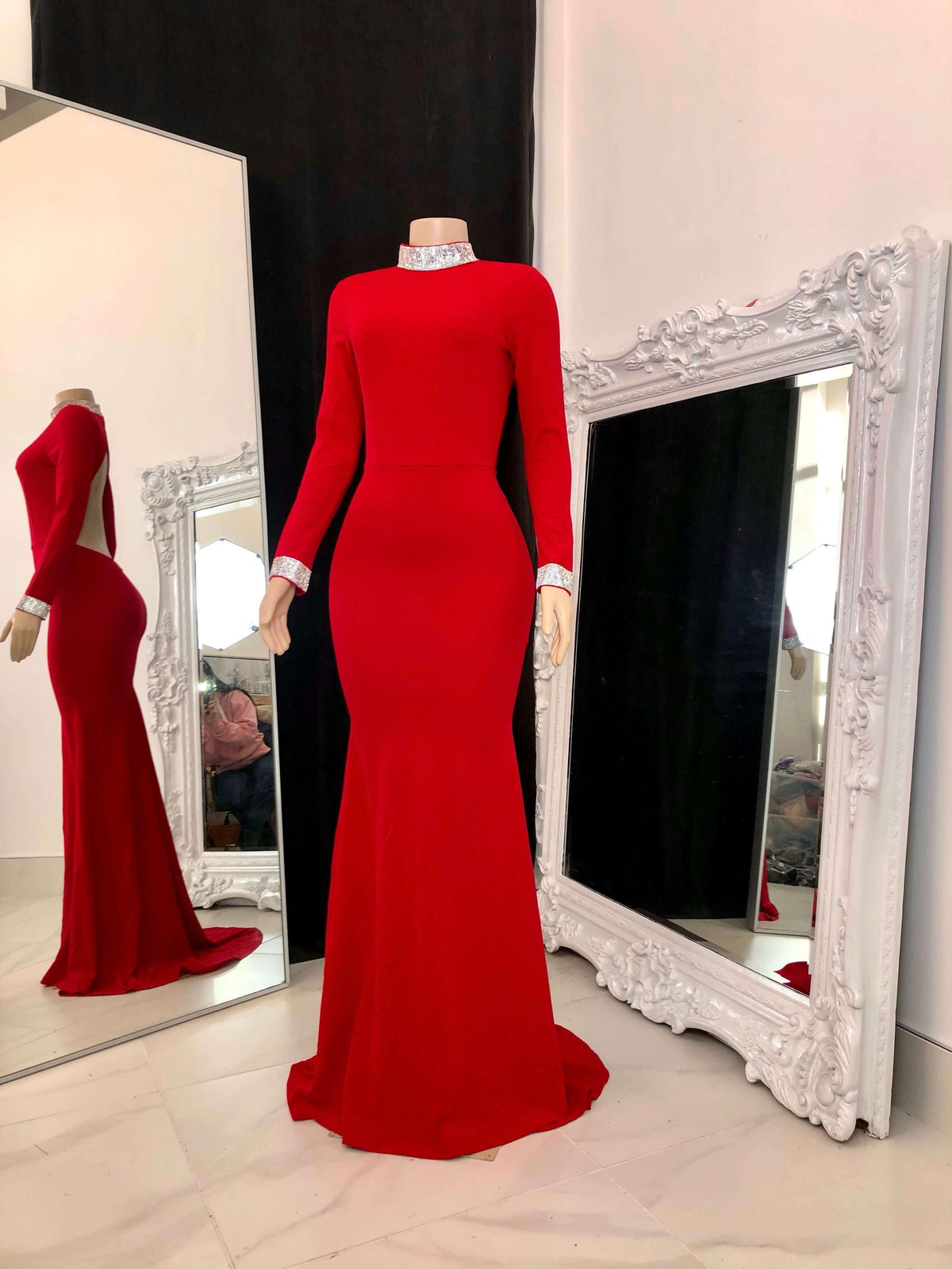 Beautiful Long Sleeves Backless High Neck Mermaid Prom Dress