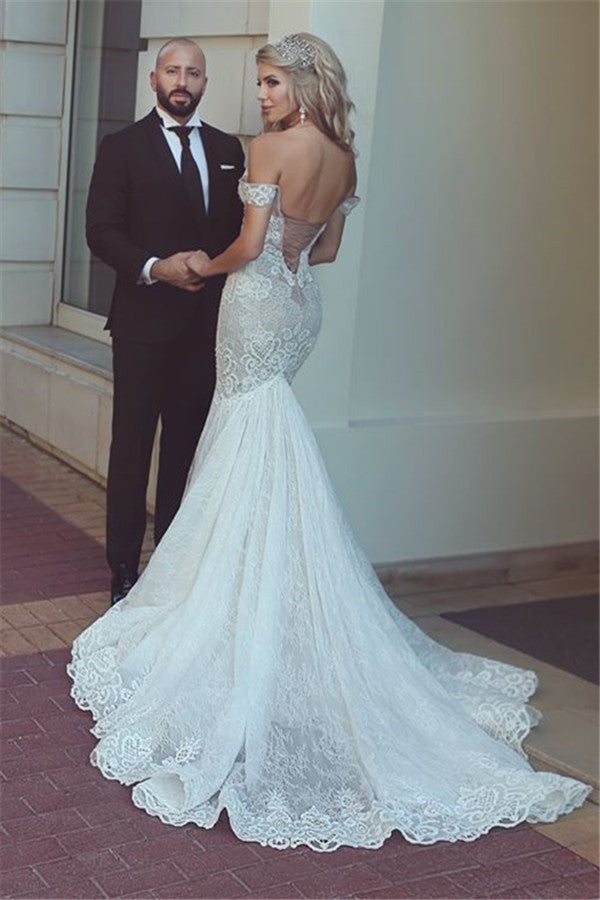 Beautiful Mermaid Lace Off-the-Shoulder Wedding Dress Bridal Wears