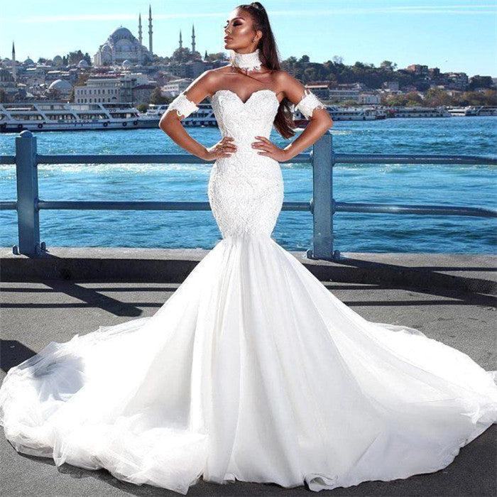 Beautiful Mermaid Sweetheart Beautiful Wedding Dress Lace Dresses for Weddings with Choker