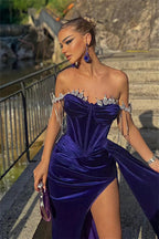 Beautiful Off-the-shoulder Glitter Split Front Mermaid Prom Dress