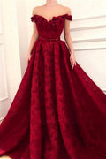Beautiful Red Off-the-shoulder A-line Lace Prom Dress With Ruffles