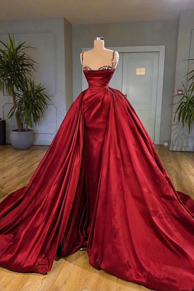 Beautiful Spaghetti Strap Sleeveless Prom Dress With Train