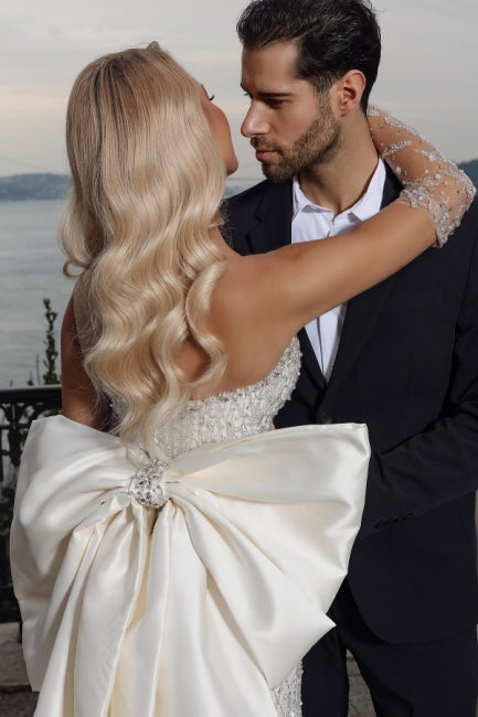 Beautiful Strapless Sweetheart Mermaid Wedding Dress with Chapel Train