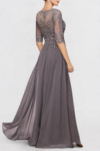 Beautiful Two Pieces Mother of The Bride Dress Chiffon Scoop Half Sleeve Bridesmaid Dresses With Appliques