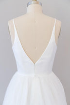 Beautiful White Long A-line V-neck Tulle Backless Wedding Dress