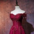 Beautiful Wine Red Tulle Sweetheart Long Prom Dress A-line Party Dress