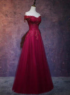 Beautiful Wine Red Tulle Sweetheart Long Prom Dress A-line Party Dress