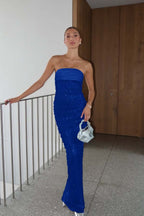 Chic Sequins Strapless Prom Dress With Pleated Detailing Long Gown