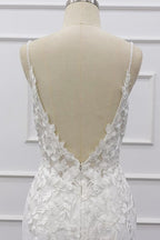 Best Long Mermaid Spaghetti Strap Appliques Lace Wedding Dress