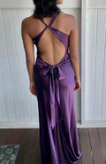 Vestido largo de fiesta morado con escote en V y espalda descubierta, vestido de noche para baile Y7520