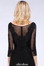 Black 3/4 Sleeves Beads A-Line Appliques Bridesmaid Dresses Tulle Party Dress