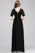 Black Chiffon A-line Bridesmaid Dress V-Neck Floor Length