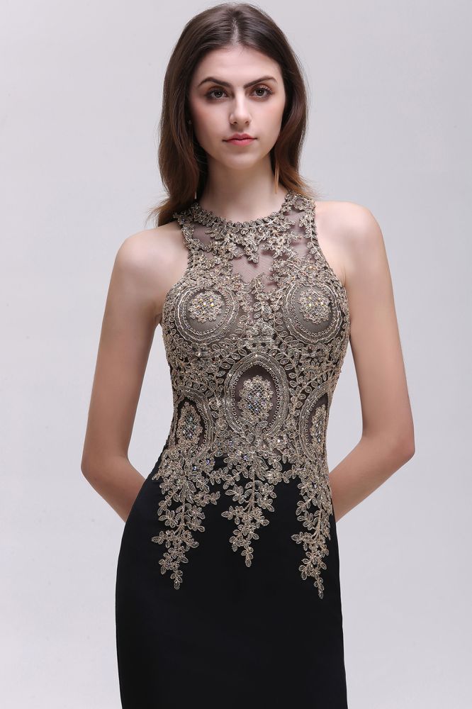 Black Lace Appliques Mermaid Prom Dresses