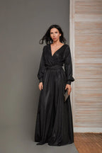 Vestidos de fiesta con mangas abullonadas brillantes para mujer, largos con abertura, vestido formal de noche SYP01