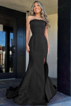 Strapless Maganta Ruffle Mermaid Slit Long Prom Dress