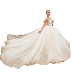 Boho Spaghetti Straps Ivory Ball Gown Tulle Aline Wedding Dress