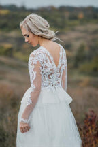 Boho Wedding Dress V Back Bridal Lace Gown Separates Wedding Dress