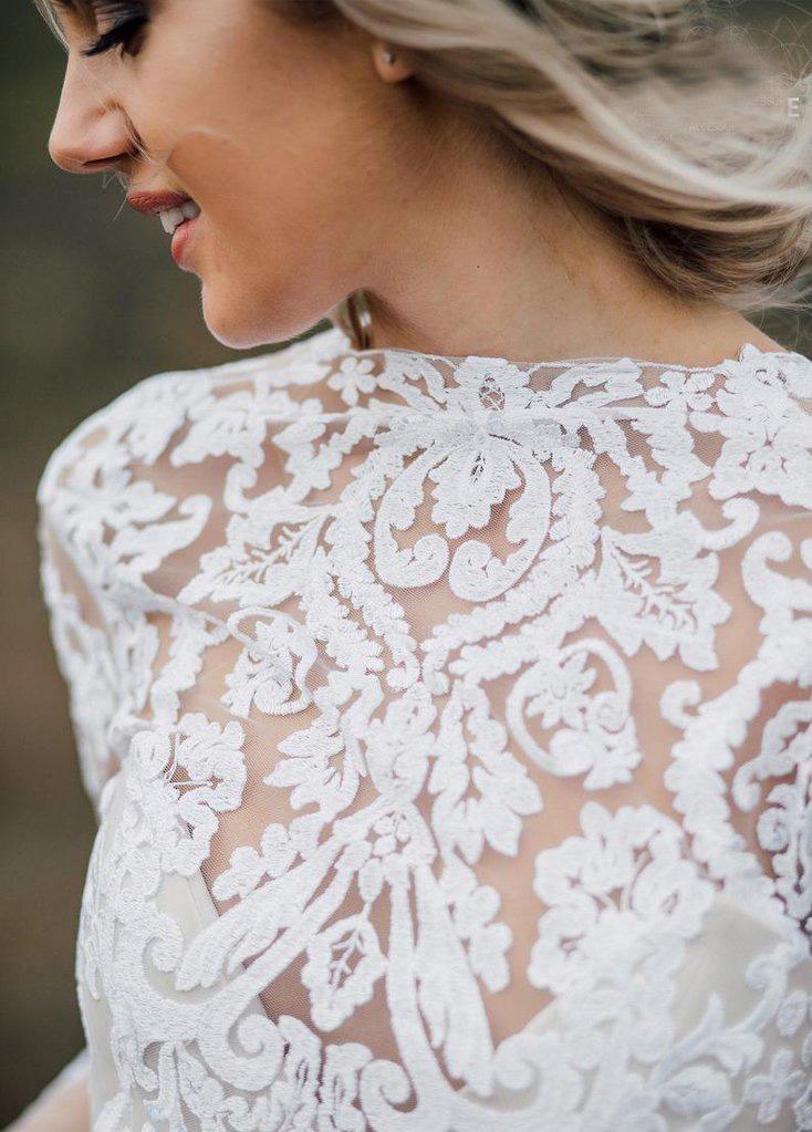 Boho Wedding Dress V Back Bridal Lace Gown Separates Wedding Dress