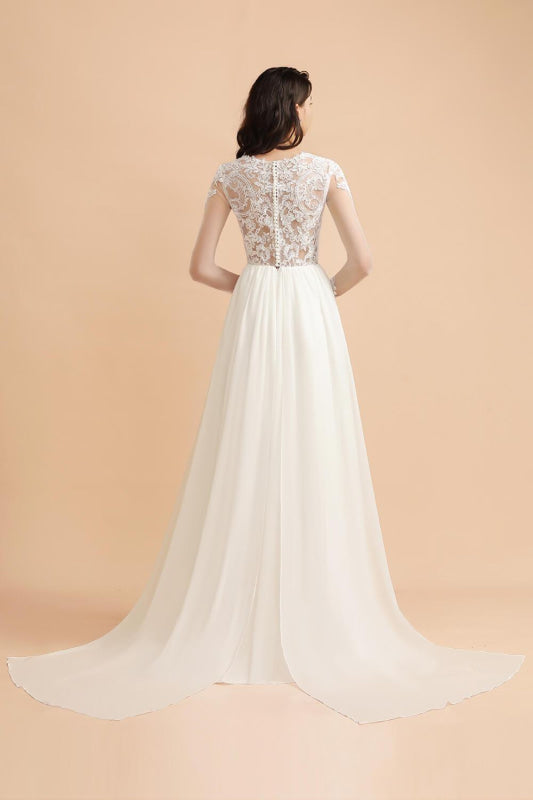 BMBRIDAL Long Sleeve Lace Boho Floor Length Wedding Dress