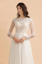 BMBRIDAL Long Sleeve Lace Boho Floor Length Wedding Dress