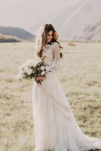BMBRIDAL Long Sleeve Lace Boho Floor Length Wedding Dress
