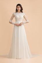 BMBRIDAL Long Sleeve Lace Boho Floor Length Wedding Dress