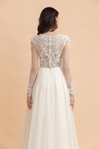 BMBRIDAL Long Sleeve Lace Boho Floor Length Wedding Dress