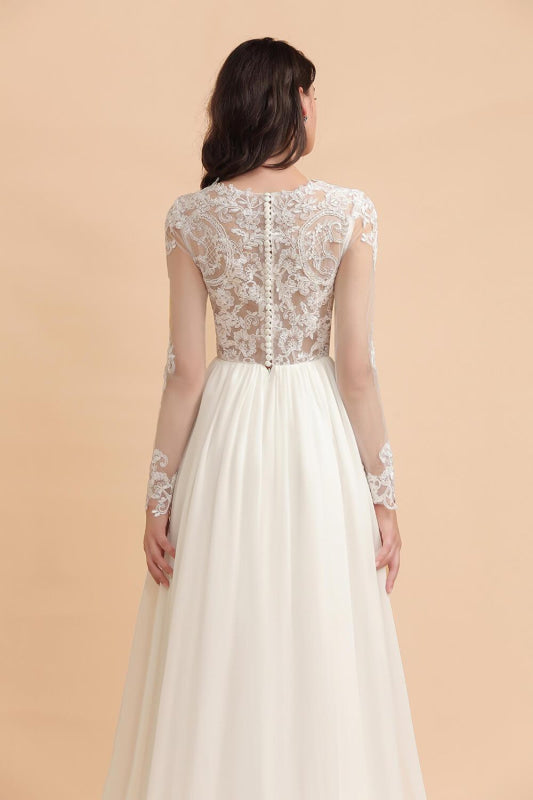 BMBRIDAL Long Sleeve Lace Boho Floor Length Wedding Dress