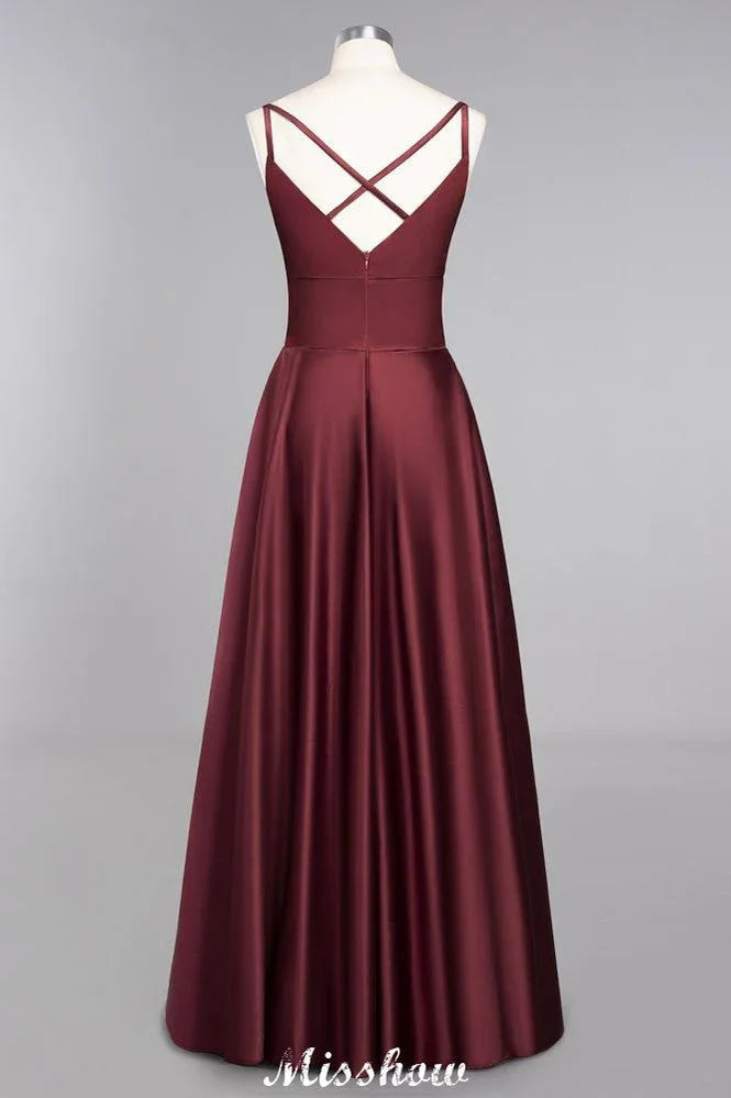 Burgundy Evening Maxi Dress Charming V-Neck Backless Wedding Party Dress