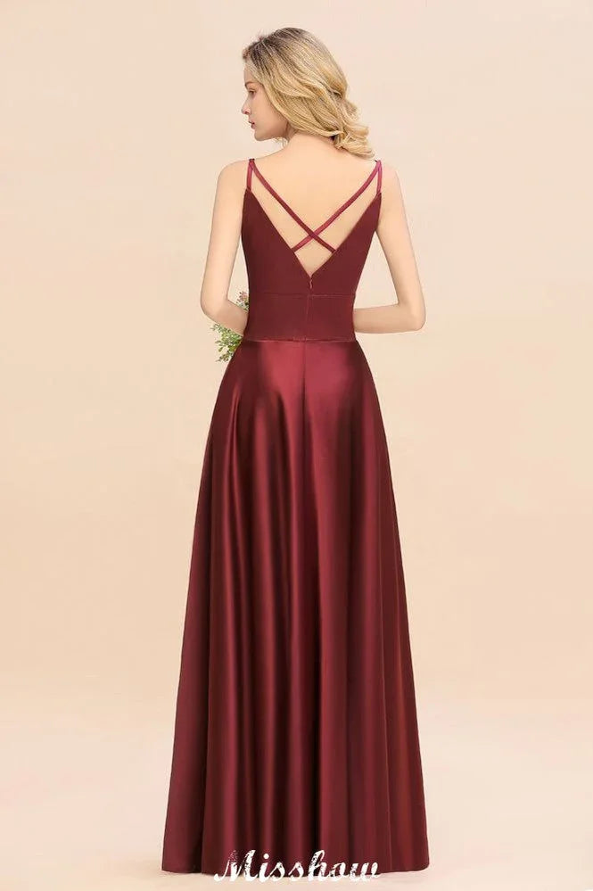 Burgundy Evening Maxi Dress Charming V-Neck Backless Wedding Party Dress