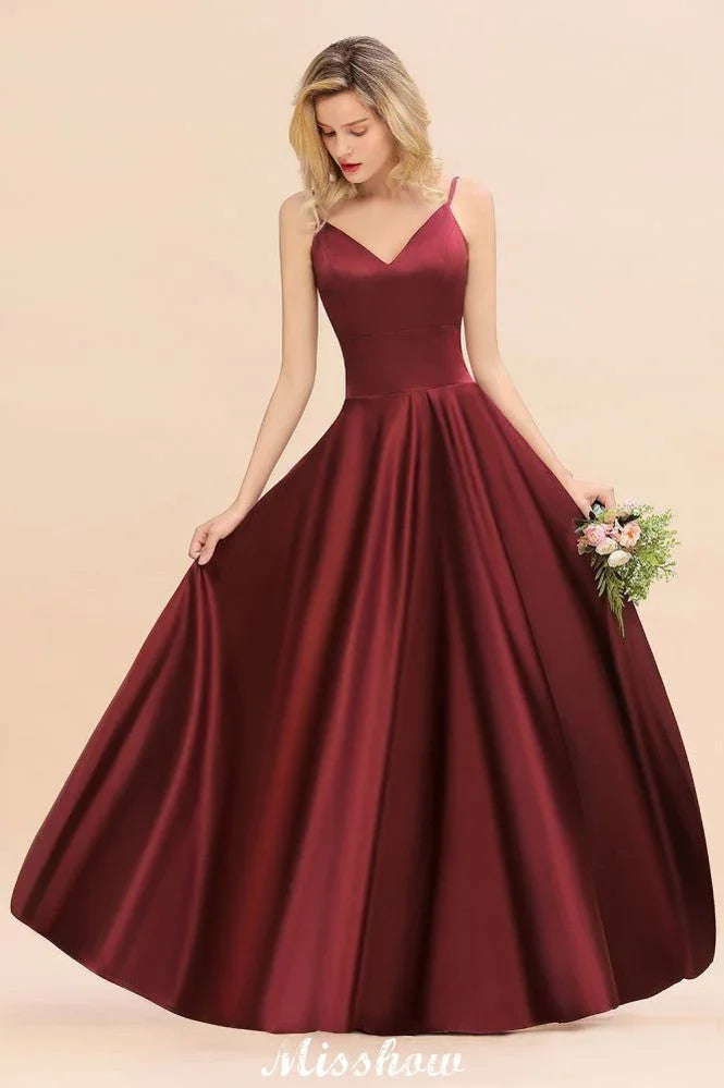 Burgundy Evening Maxi Dress Charming V-Neck Backless Wedding Party Dress