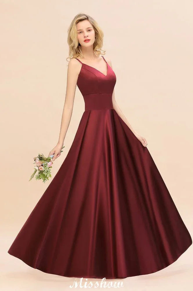Burgundy Evening Maxi Dress Charming V-Neck Backless Wedding Party Dress