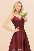 Burgundy Evening Maxi Dress Charming V-Neck Backless Wedding Party Dress