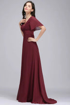 Burgundy Floor-length A-line Chiffon Prom Dress