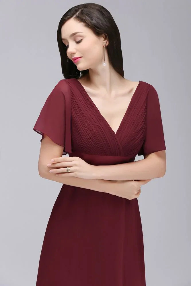 Burgundy Floor-length A-line Chiffon Prom Dress