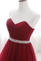 Burgundy Tulle A-line Sweetheart Prom Dress