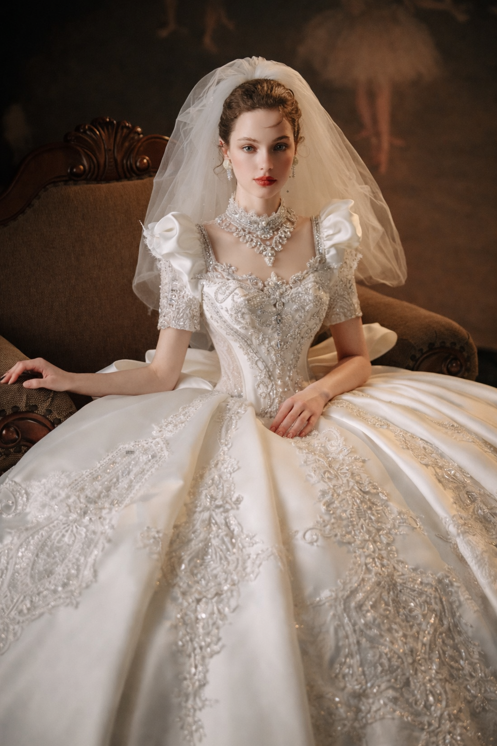 Abito da sposa sontuoso con schiena a fiocco – Abito nuziale vintage in pizzo reale