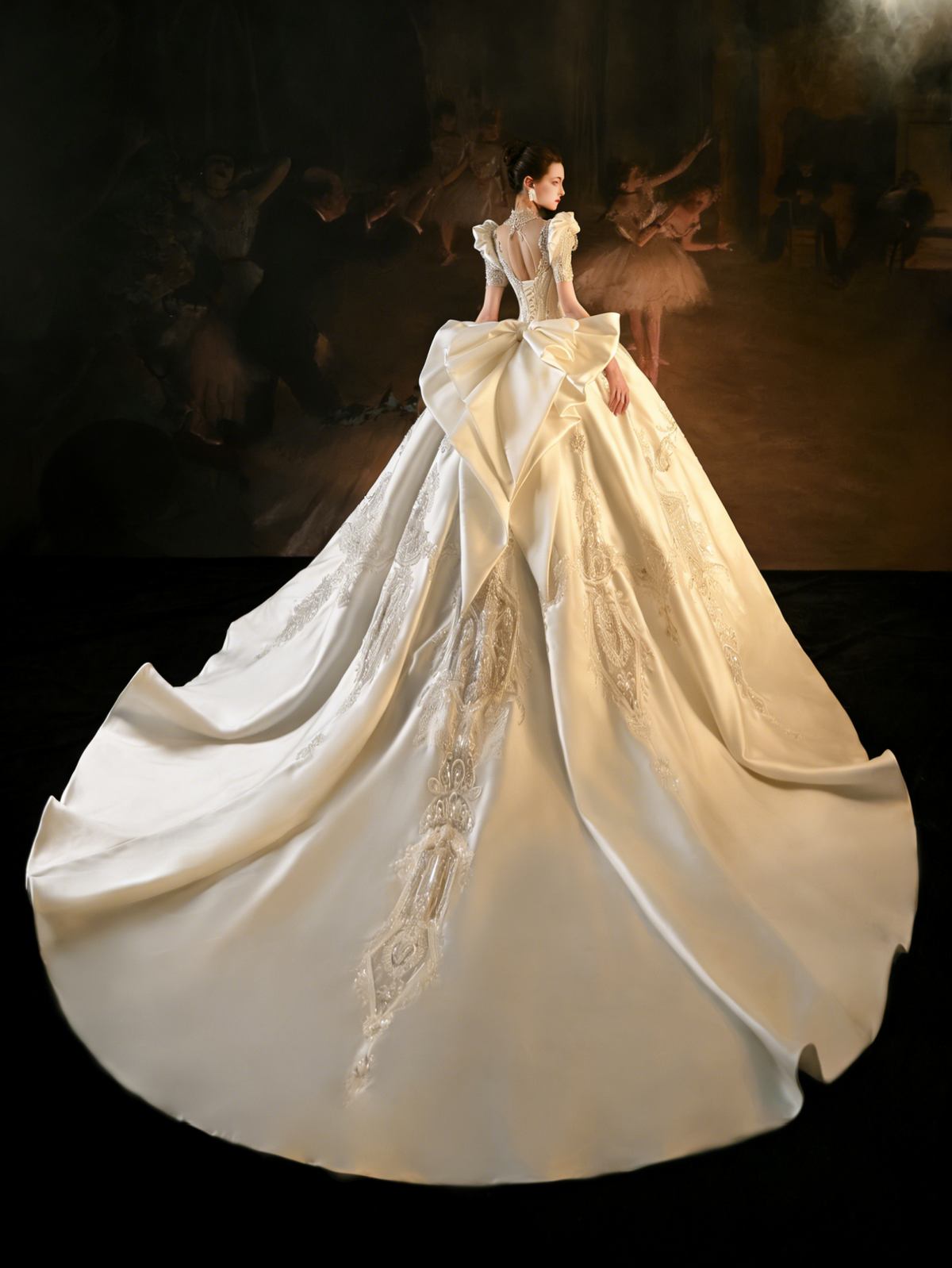Abito da sposa sontuoso con schiena a fiocco – Abito nuziale vintage in pizzo reale