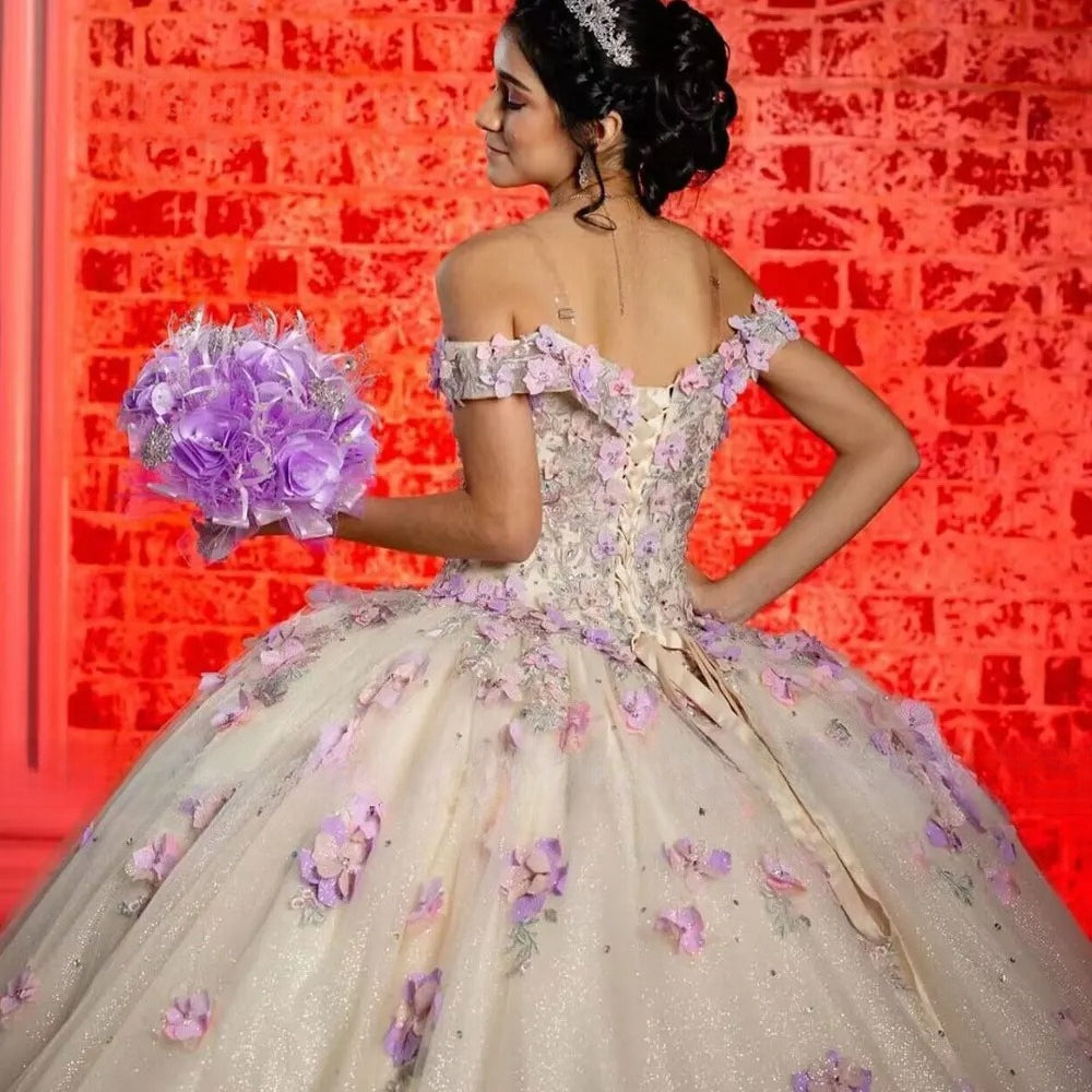 Customized Blush Pink Ball Gown Princess Quinceanera Dresses 2026 3D Floral Vestidos De 15 Anos Tulle Sweet 16 Dress Par