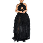 Vestido de Noiva para Mulheres de Tamanho Grande Vestido de Noite Vestido de Alça Halter Cor-de-Rosa Vestido de Tule Balão Tamanho Grande