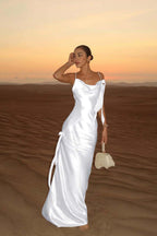 Spaghetti Strap Backless Mermaid Prom Dress With Pleated Hem