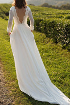 Elegant Long Sleeves Chiffon Backless Wedding Dress For Brides