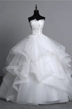 Gorgeous Strapless Tulle Aline Wedding Dress With Appliques And Beading