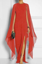 British Style Elegant Solid Slit O Neck Evening Dress Dresses