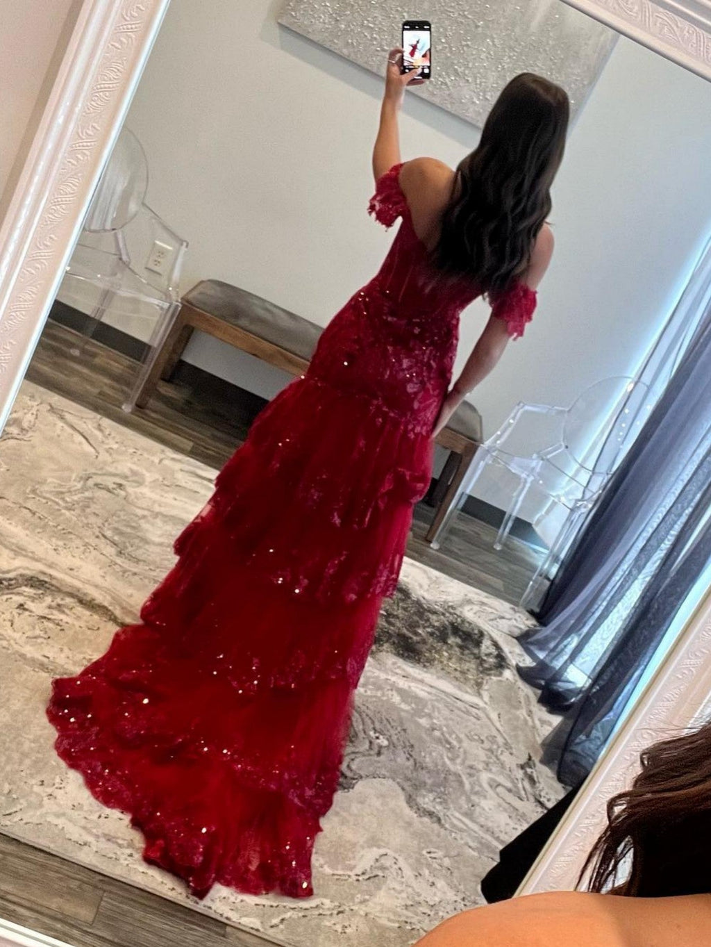 Kennedy | Vestido de Festa Comprido em Renda com Decote Ombro a Ombro (Costas com Cordão)